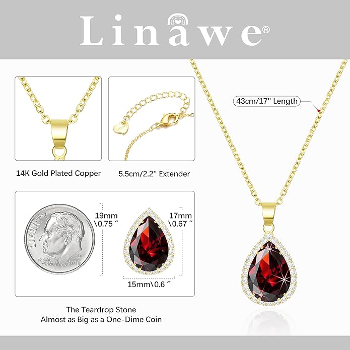Linawe Crystal Chain Necklace for Women Trendy, Imitation Diamond Pendant, Statement Cubic Zirconia Boho Jewelry Set, 14K Gold/Rose Gold/Silver Birthstone Necklace