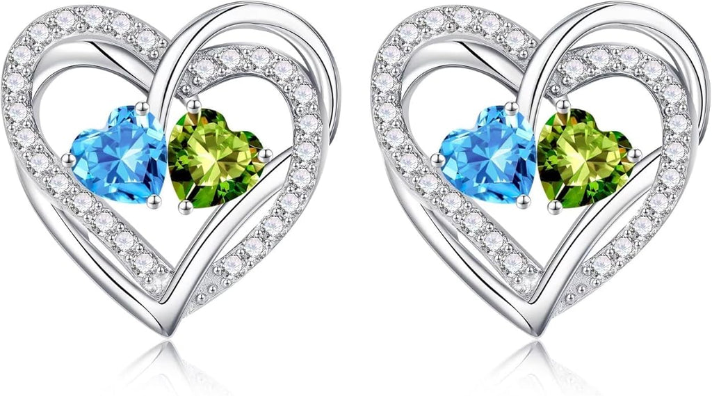 Iefil Valentines Day Gifts for Her, 925 Sterling Silver Heart Birthstone Earrings, Anniversary Birthday Gifts for Women, Birthstone Jewelry for Her Wife Girlfriend Mom