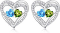 Iefil Valentines Day Gifts for Her, 925 Sterling Silver Heart Birthstone Earrings, Anniversary Birthday Gifts for Women, Birthstone Jewelry for Her Wife Girlfriend Mom