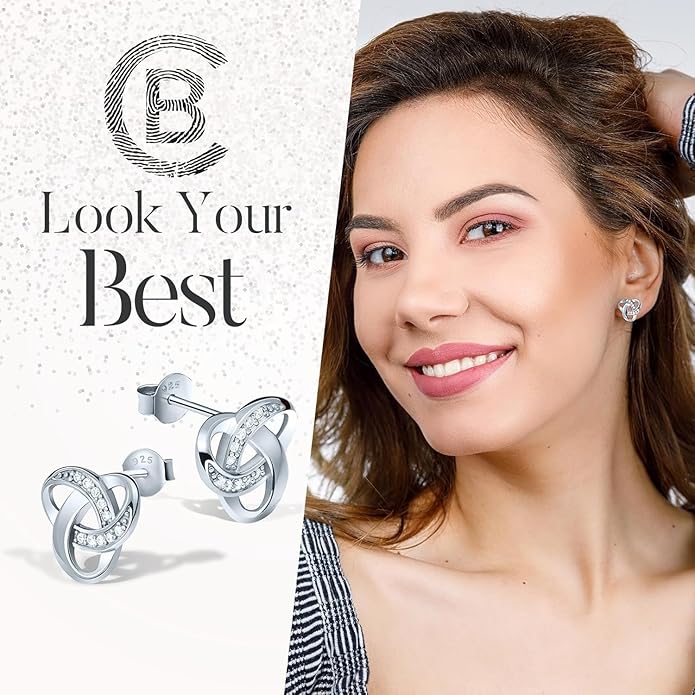 Chic Bijoux Knot Earrings for Women – With Round Cubic Zirconia stones and 925 Sterling Silver – Gift for Her Birthday, Rose Gold Jewelry