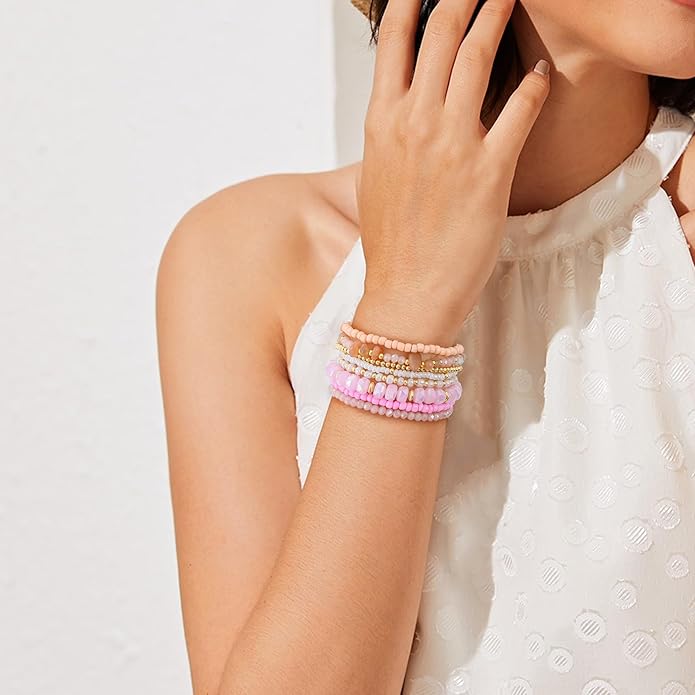 Heishi Beaded Stretch Bracelets for Women Stackable Polymer Clay Beads Bracelets Friendship Boho Summer Beach Bracelet Jewelry Set