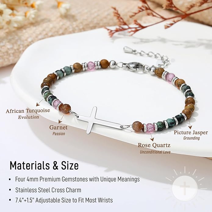 TONY & SANDY Christian Cross Bracelet for Women, Valentine's Day Gifts for Her, Confirmation Baptism Easter Gifts, Unique Gift for Friends Daughter Mom Sister in Christ Birthday Christmas