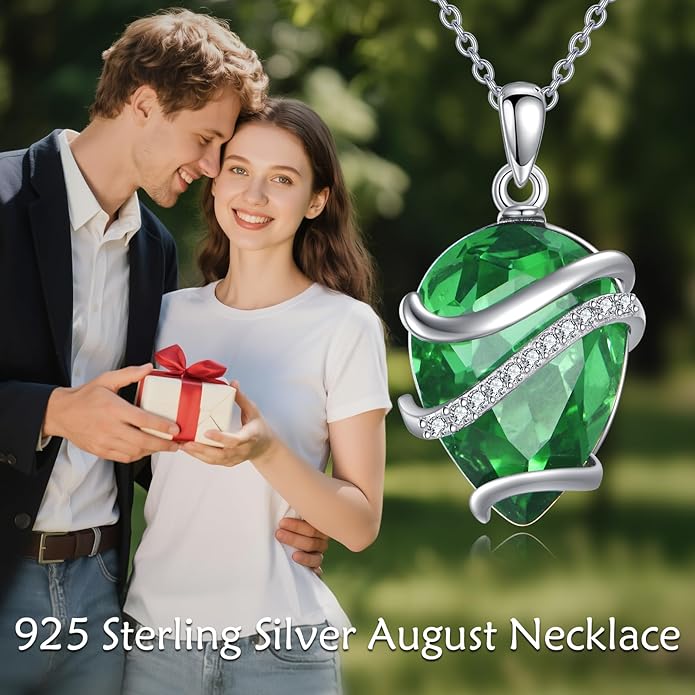 Birthstone Necklace for Women Sterling Silver Teardrop Pendant Necklace Birthday Jewelry Gift for Women