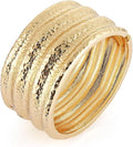 HZMAN 18K Gold Plated Wide Cuff Bracelet for Women - Premium Alloy Shiny Polished Double Layer Statement Bangle, Trendy Daily Wear Party Jewelry Accessory