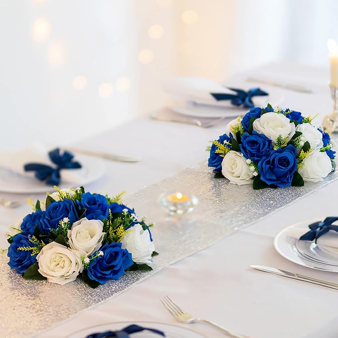 BLOSMON Royal Blue Artificial Flowers: 6 Pcs Fake Roses Flower Ball Centerpieces - Image 2