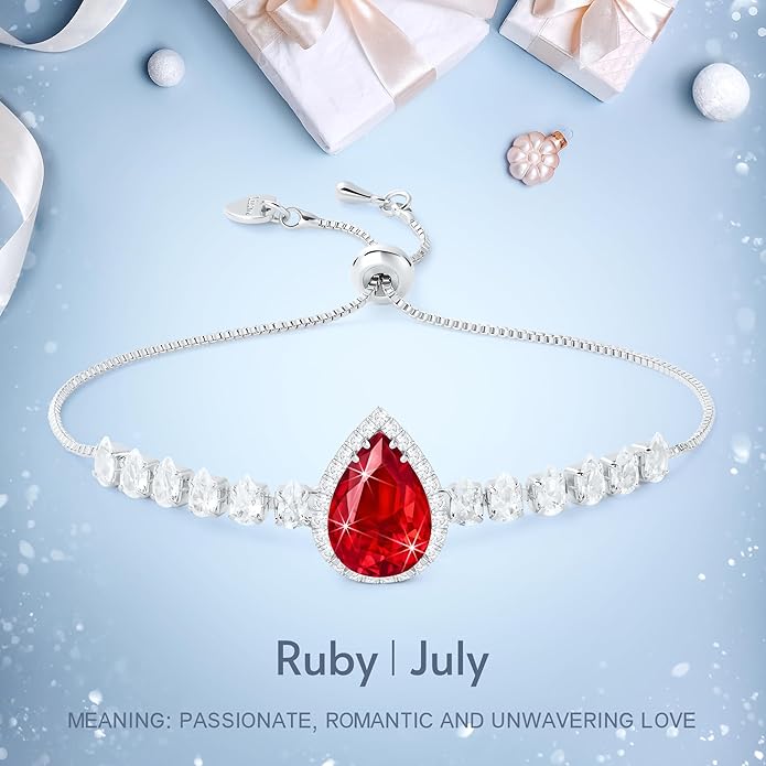Linawe Crystal Imitation Diamond Rhinestone Charm Bracelets for Women, Gold/Silver/Rose Gold Adjustable Chain Bracelet, Teardrop Birthstone Cubic Zirconia Prom Costume Wedding Jewelry