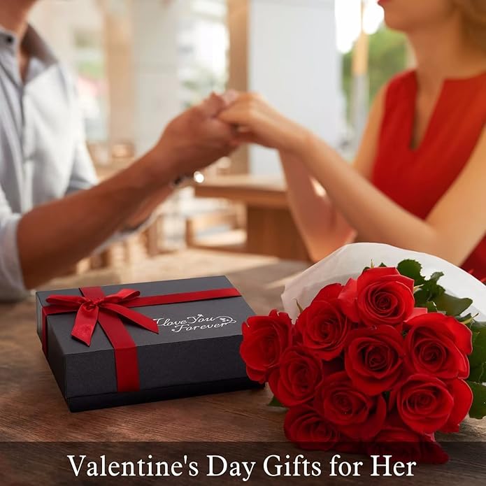 Iefil Valentines Day Gifts for Her - 925 Sterling Silver Rose Heart Initial Necklace, Anniversary Birthday Gifts for Women, Jewelry Gift for Her Wife Girlfriend