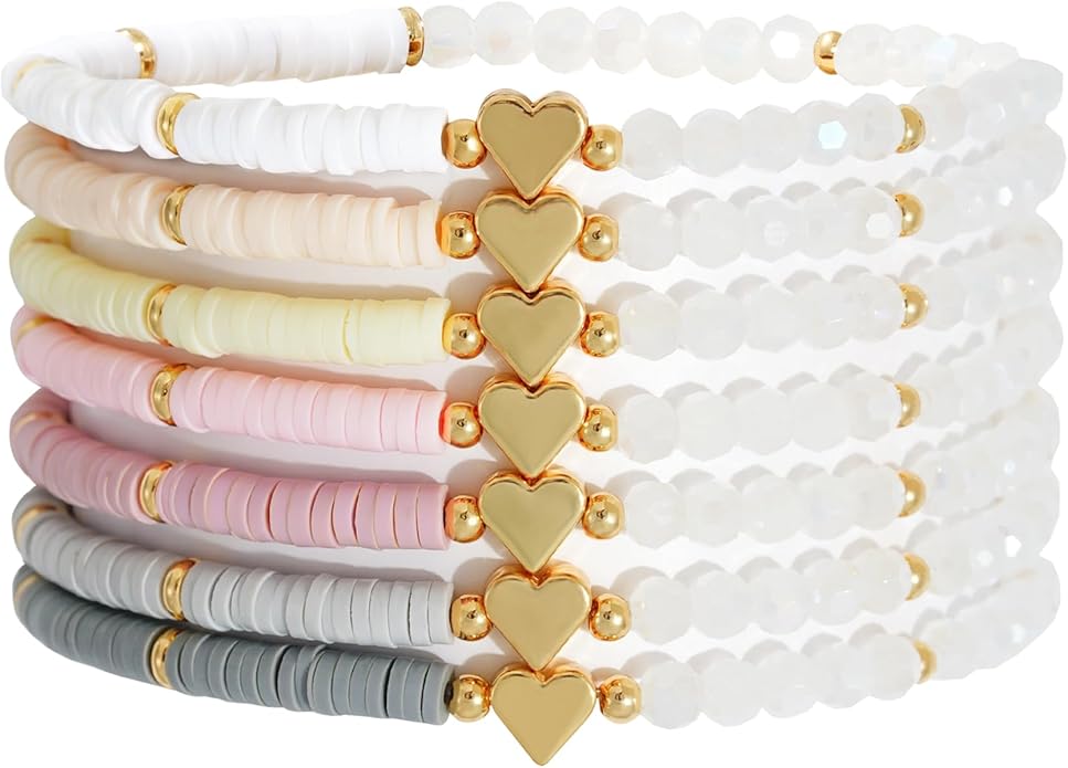 Heishi Beaded Stretch Bracelets for Women Stackable Polymer Clay Beads Bracelets Friendship Boho Summer Beach Bracelet Jewelry Set