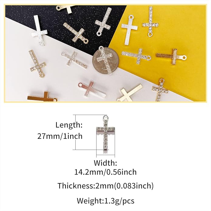 Zirconia Crystal Rhinestone Cross Charms for Jewelry Making Bracelet Necklace Choke Earring Pendant Key Chain Craft Supplies DIY Accessories
