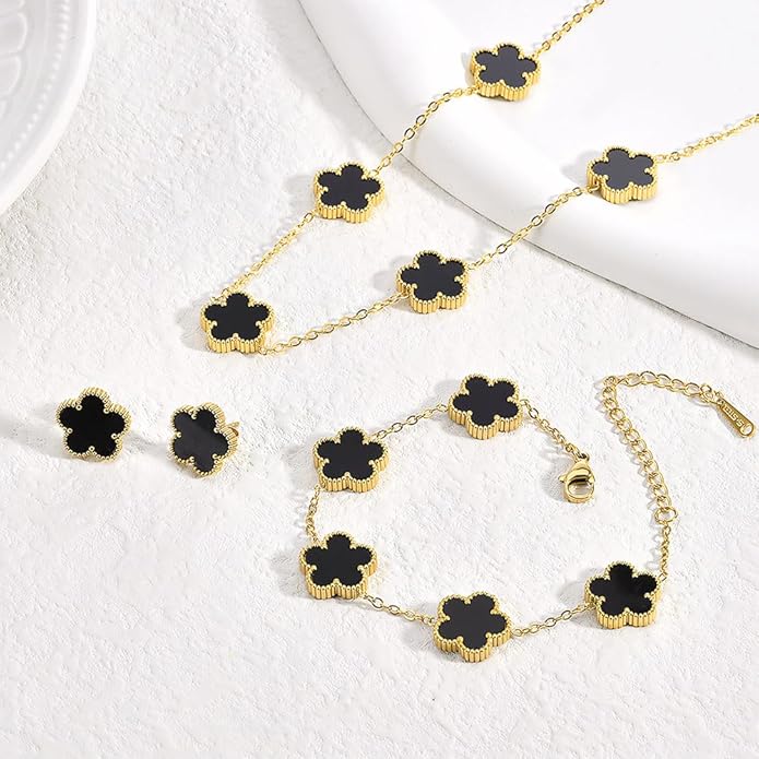 18K Gold-Plated Four Leaf Clover Bracelet for Women,Adjustable lucky Bracelet Set Jewelry Gift-Hypoallergenic Charm for Birthdays, Wellness & Daily Wear