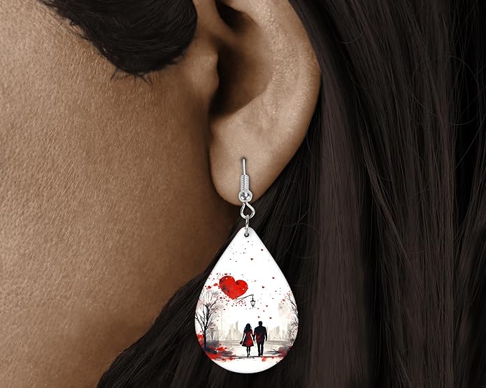 Teardrop Wood Earrings Light Weight Printed Image Dangle Jewelry, Fun and Funky