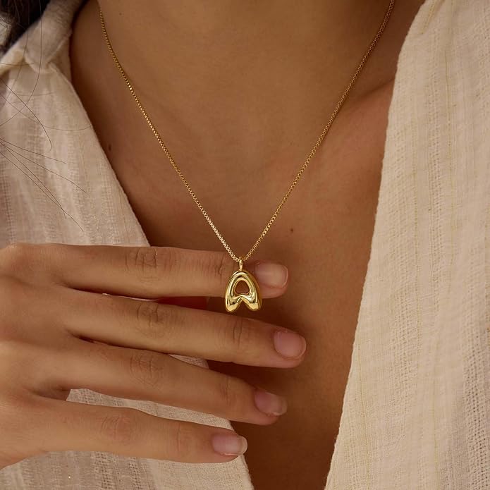 Bubble Gold Silver Letter Necklace Initial Necklaces for Women Trendy 14K Dainty Charm Pendant Name Necklace Personalized Jewelry Gift for Women Teen
