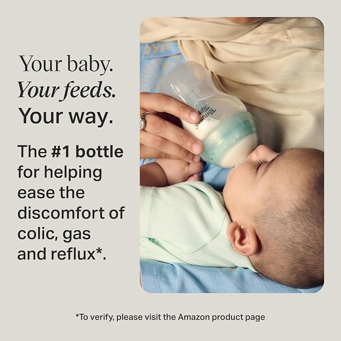 Tommee Tippee Advanced Anti-Colic 5 oz BPA Free Baby Bottles, Newborn 0+ Months, Slow Flow Breast-Like Nipple, Unique Design Keeps Air Away from Milk and Baby, Clear, Pack of 4