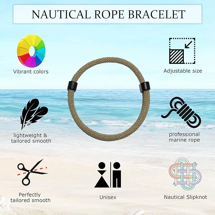 TempBeau Nautical Braided Rope Bracelets Set - 6 Pcs Adjustable Braided Cord Bracelet, Handmade Navy Marine String Bracelet with Metal Knot, Men Women Braided Bracelets Gifts
