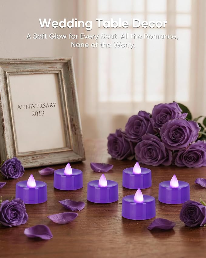 Homemory 50-Pack Purple Flameless Battery Tealight Candles, 200+ Hours | - Image 4