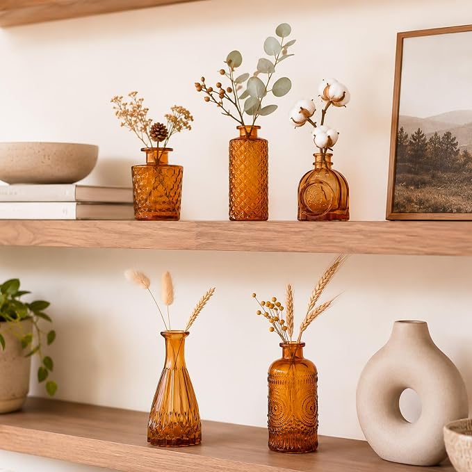 UPBUD Amber Glass Bud Vases Set of 5, Vintage Vase - Image 8