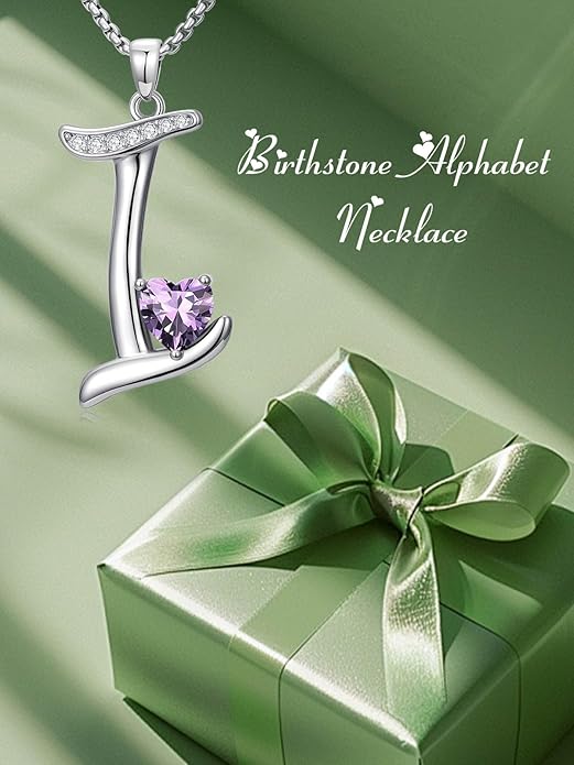 Valentines Day Gifts for Women Alphabet A to Z Initial Birthstone Pendant Necklaces for Women - 18k White Gold Plated Personalized Name Jewelry Valentine Mothers Day Birthday Gifts for Women Her Girlfriend