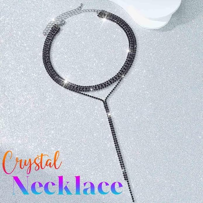 Unicra Black Rhinestone Necklace Diamond Choker Necklaces Formal Bridal Prom Fashion Costume Jewelry Necklace for Women