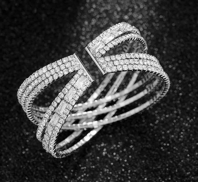 Rhinestone Bracelet Multilayer Cuff Bracelet Sparkling Crystal Layered Bridal Bracelets for Women