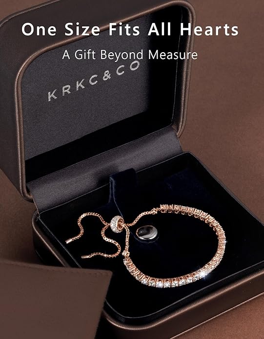 KRKC&CO Moissanite Bolo Tennis Bracelets for Women, 1.6-8.0 ct.tw, Adjustable Length S925 Sterling Silver, Christmas Gifts for Her, Luxury Box, 2/3/4mm D Color VVS1 White/14K/24K/Rose Gold Plated