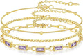 Gold Birthstone Bracelet for Women, 18K Gold Plated Layered Jewelry Bracelet Set, Womens Dainty Stackable Bracelets Link Paperclip Chain Valentines Day Gift for Wife Her