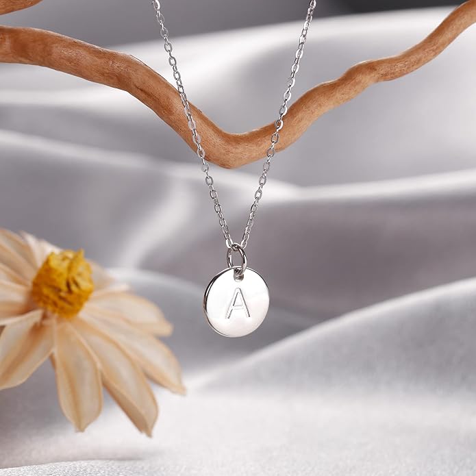 Hidepoo Valentines Gifts for Kids Teen Girls Women - 14K Gold Plated/Rose Gold Plated/S925 Sterling Silver Disc Initial Necklaces for Girls Jewelry Birthday Valentines Gifts for Kids Girl Teens Women
