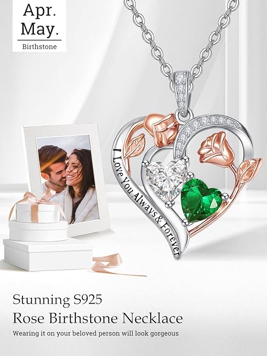 Valentine's Day Gifts for Wife 925 Sterling Silver Double Birthstone Pendant Necklaces I Love You for Always and Forever Necklace Anniversary Birthday Gifts for Wife Girlfriend Mom Her