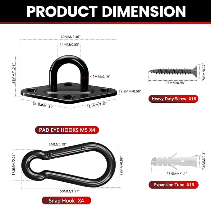 304 Stainless Steel Pad Eye Snap Hook, M5 Ceiling Hook 500Lb, Yoga Gym Equipment - Image 2