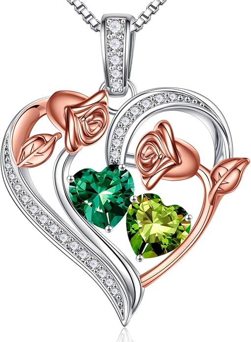 Iefil Valentines Day Gifts for Her - 925 Sterling Silver Rose Heart Necklace, Birthstone Jewelry, Anniversary Birthday Gifts for Wife Girlfriend Mom Daughter