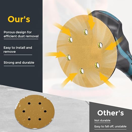 HARFINGTON 150Pcs 5Inch Sanding Discs 400Grit Yellow Aluminum Oxide 8 Hole | - Image 4