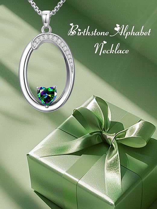 Valentines Day Gifts for Women Alphabet A to Z Initial Birthstone Pendant Necklaces for Women - 18k White Gold Plated Personalized Name Jewelry Valentine Mothers Day Birthday Gifts for Women Her Girlfriend