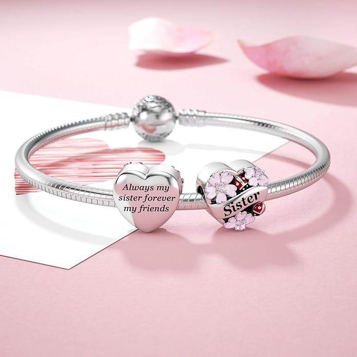 JIAYIQI Heart Love Charms for Mom Grandma Daughter Sister Friend Wife Fit Bracelet 925 Sterling Silver Daisy Ladybug Charm Bead Valentine's Day Mother's Day Birthday Christmas Jewelry for Women