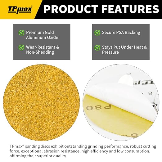 6-Inch 220-Grit Gold PSA Sanding Discs, 50 Pack – Pro-Grade Self-Adhesive - Image 4
