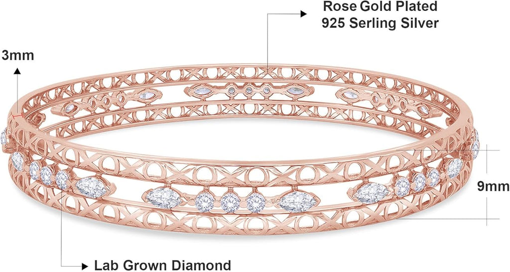 Bangle Bracelets for Women 3.65 Carat (ctw) Marquise And Round Shape Lab Grown Diamond 3-Row Cuff Bangle Bracelets In 14K Gold Over Sterling Silver Jewelry Gifts For Her Size-7.00 to 8.00 Inch