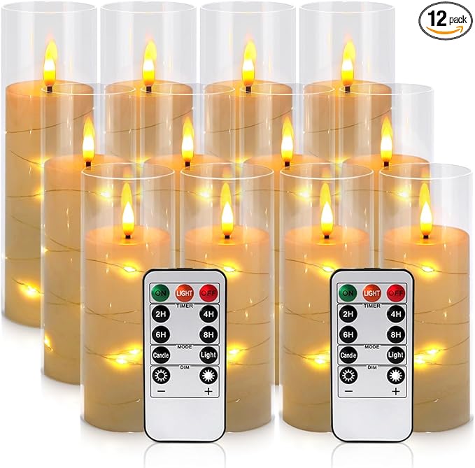 12 Pcs Ivory Colored Flickering Flameless Candles, Battery Powered | Equipped by CAKETYCG