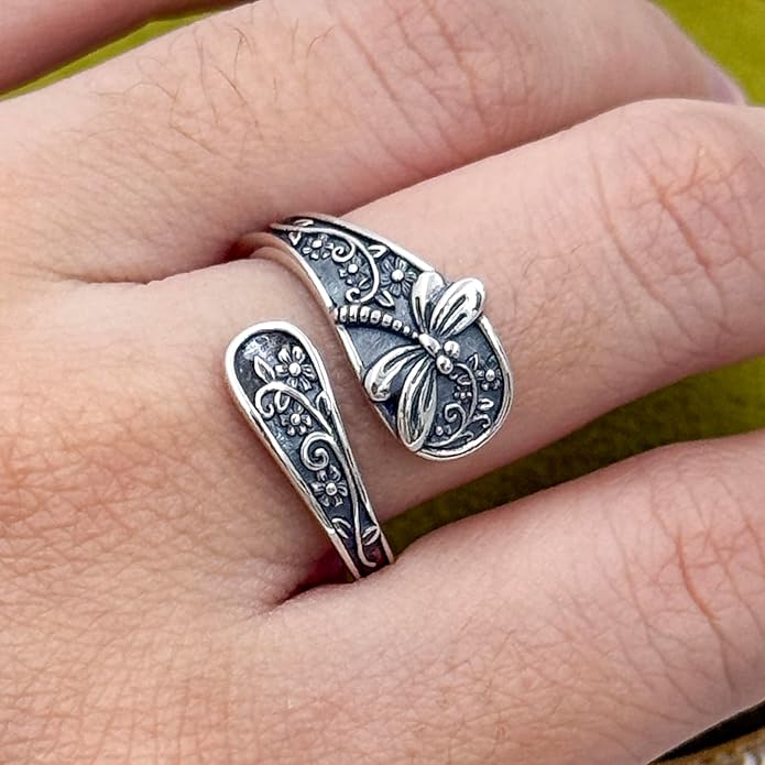 Adjustable Rings 925 Sterling Silver Jewelry Witch Hat Fox Dolphin Butterfly Dragonfly Spoon Ring Gifts for Women Men Lover Anniversary Birthday Graduation Christmas Valentine's Day Mother's Day