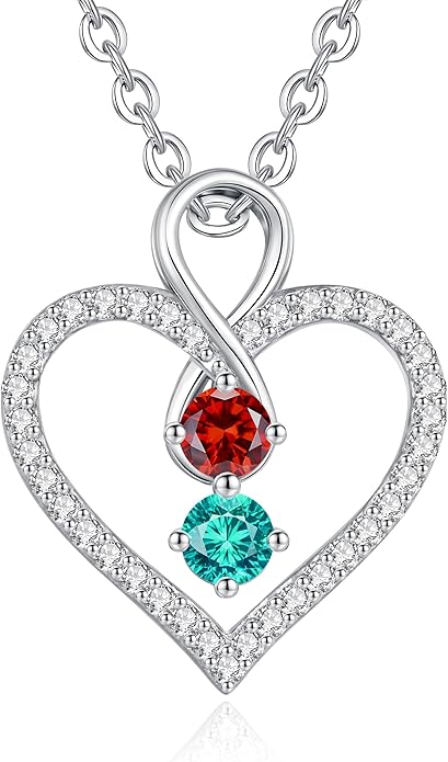 LOUISA SECRET Infinity Double Birthstone Necklace, 925 Sterling Silver Tiny Pendant Heart Necklace for Women Wife Her, Best Jewelry Gift Heart Jewelry Meaningful Gift for Valentine's Day, Christmas, Birthday Anniversary
