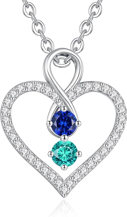 LOUISA SECRET Infinity Double Birthstone Necklace, 925 Sterling Silver Tiny Pendant Heart Necklace for Women Wife Her, Best Jewelry Gift Heart Jewelry Meaningful Gift for Valentine's Day, Christmas, Birthday Anniversary