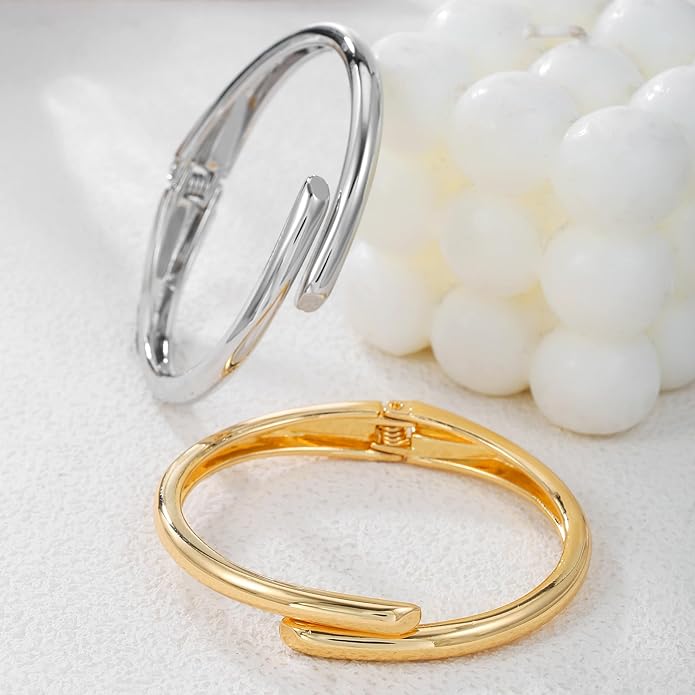 Chunky Gold/Silver Gold Cuff Bangle Bracelets for Women Trendy Hinged Cuff Open Wide Chunky Gold Bracelet Minimalist Bangle Jewelry Gift