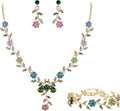 BriLove Women's Wedding Jewelry Leaf Cluster Flower Crystal Dangle Earrings Pendant Necklace Set for Bridal
