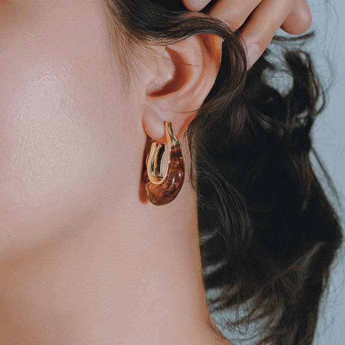 Acrylic Hoop Earrings Chunky Huggie Statement Vintage Earrings Cute Resin Drop Earring Trendy Jewelry Gifts for Women