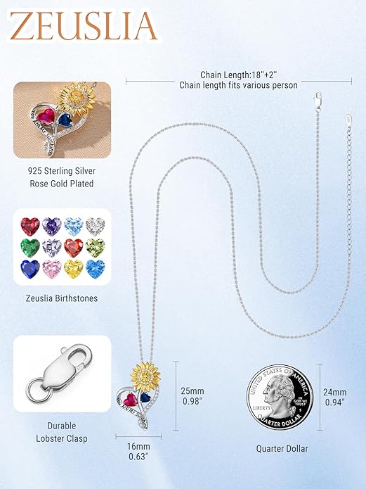 Valentine's Day Gifts for Wife 925 Sterling Silver Double Birthstone Pendant Necklaces I Love You for Always and Forever Necklace Anniversary Birthday Gifts for Wife Girlfriend Mom Her