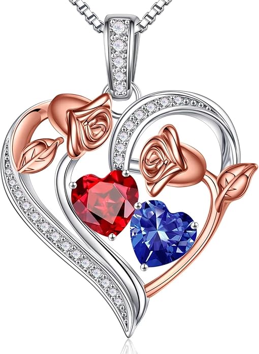 Iefil Valentines Day Gifts for Her - 925 Sterling Silver Rose Heart Necklace, Birthstone Jewelry, Anniversary Birthday Gifts for Wife Girlfriend Mom Daughter
