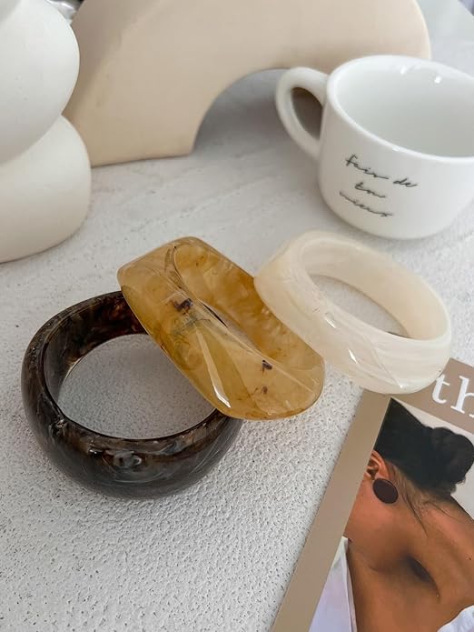 ALEXTINA 3Pcs Acrylic Resin Bangles for Women, Wide Resin Bracelets Chunky Cuff Bracelets Set Stackable Bracelets, Summer Vacation Jewelry Gift for Women