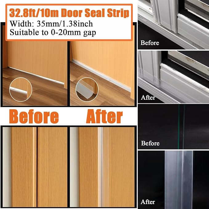 Dstorelhp Silicone Weather Stripping Door Seal, 35MM x 32.8FT, Transparent | - Image 3