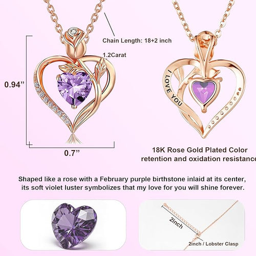 1.2CT Rose Heart Necklace Option of Moissanite or Lab-Grown Sapphire Ruby Emerald&More Necklace for Women Birthstone Girlfriend Necklace S925 Sterling Silver 18K White/Rose Gold Plated D Color VVS1 Gift for Wife Mother Daughter for Birthday Anniversary...