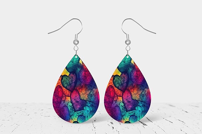 Teardrop Wood Earrings Light Weight Printed Image Dangle Jewelry, Fun and Funky