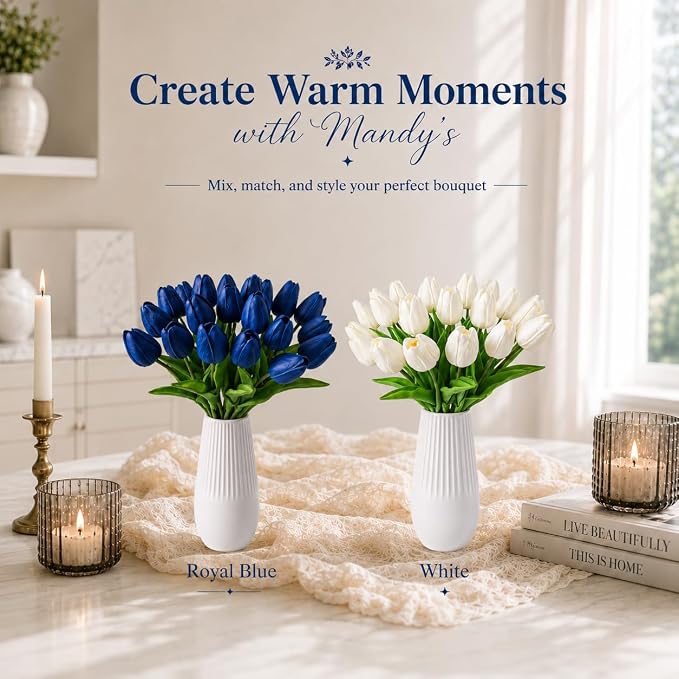 Mandy's 20pcs Artificial Royal Blue Tulips | 13.5 Inch Lifelike PU Tulips Faux - Image 9