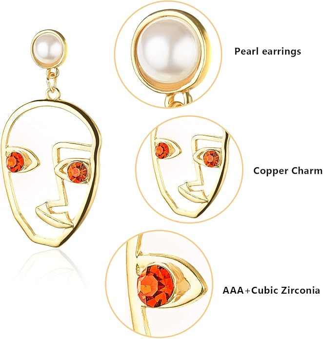20 Pair Human Face Abstract Design Earrings Face Hand Earrings Hollow Hand Shaped Geometric Earrings