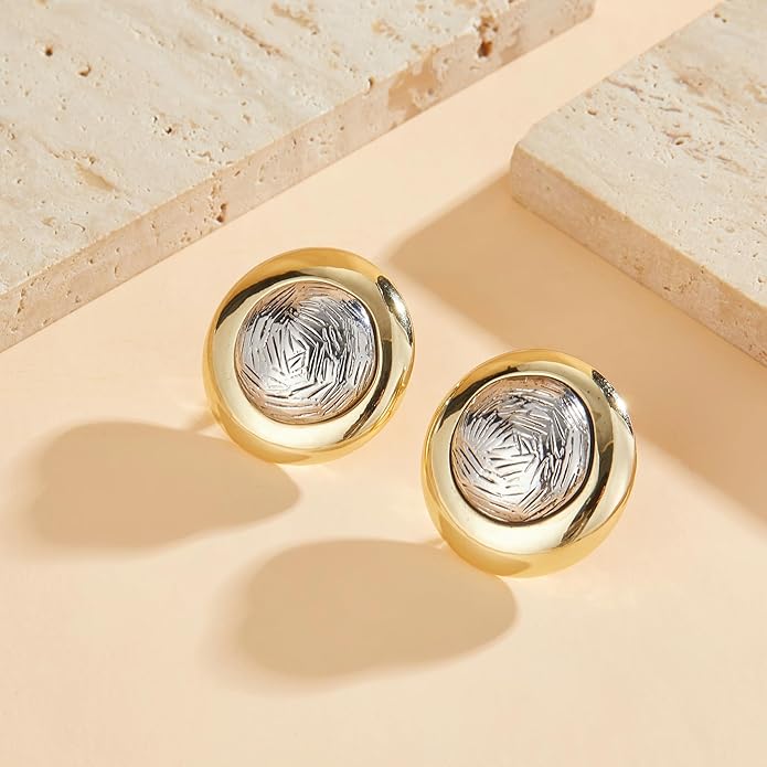 Mytys Two Tone Huggie Hoop Earrings Cross Over Design Twisted Rope Silver Gold Statement Wide Band Clip On Hoops for Women Fashion Jewelry Gift